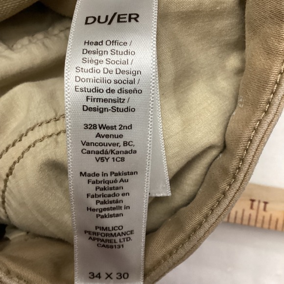 DUER DU/ER Men's 34x30 Brown Khaki N2X Relaxed Taper No Sweat Stretch Pants - Picture 7 of 13